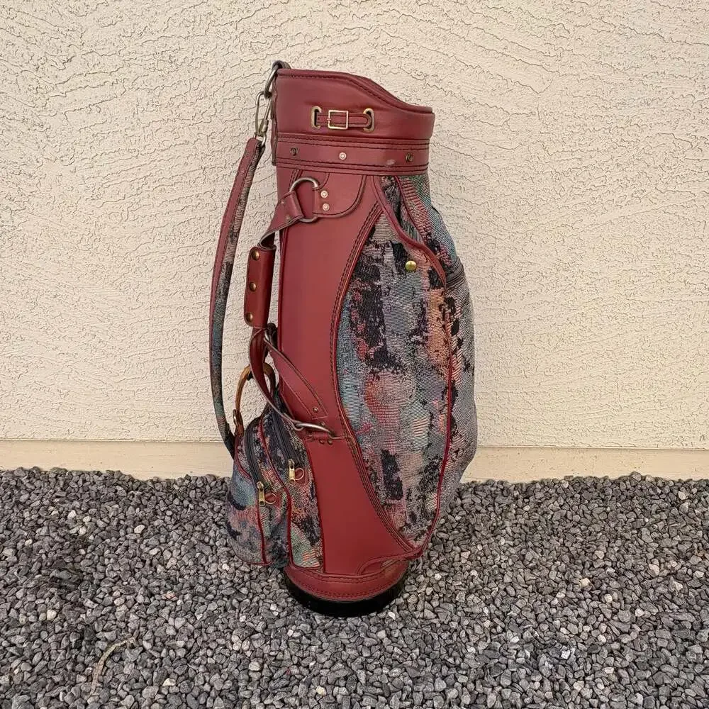 Vintage Titleist Floral Tapestry and Leather Golf Cart Bag Made in USA